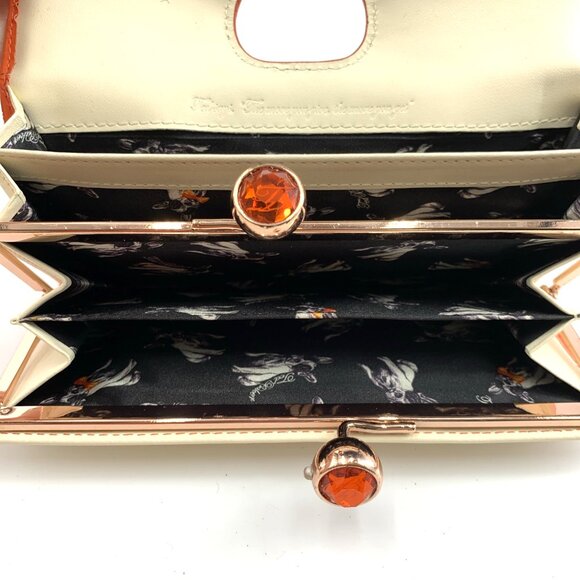 Ted Baker Wallet London Orange Patent Leather Crystal Kiss Lock Frenchie Lining - Picture 9 of 14
